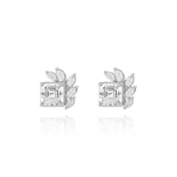 Art Deco Style VVS Quality IGI 3.Ct Asscher & Marquise Cut Lab Grown Diamond Stud Earring Fine 18k White Gold Earring's - DS0397