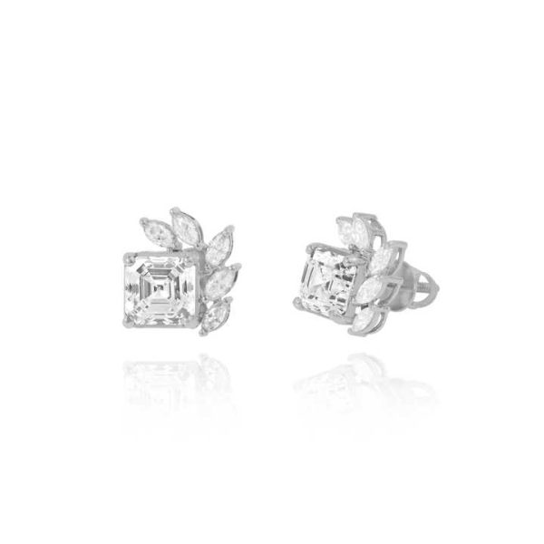 Art Deco Style VVS Quality IGI 3.Ct Asscher & Marquise Cut Lab Grown Diamond Stud Earring Fine 18k White Gold Earring's - DS0397