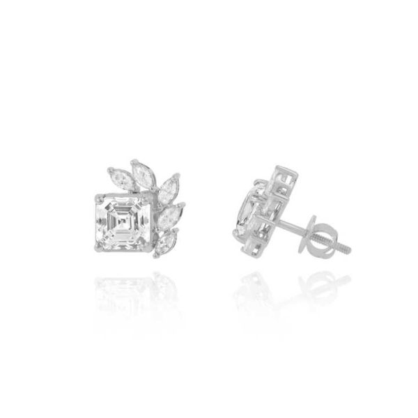 Art Deco Style VVS Quality IGI 3.Ct Asscher & Marquise Cut Lab Grown Diamond Stud Earring Fine 18k White Gold Earring's - DS0397