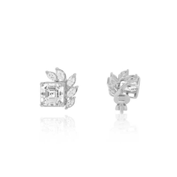 Art Deco Style VVS Quality IGI 3.Ct Asscher & Marquise Cut Lab Grown Diamond Stud Earring Fine 18k White Gold Earring's - DS0397