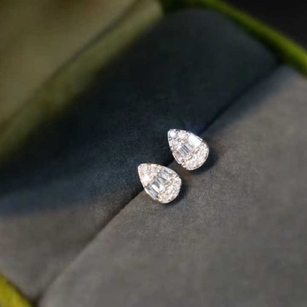 Xinfly Classic 0.2ct Solid Pure 18K Gold Natural Diamond Stud Earrings Water Drop Fine Jewelry