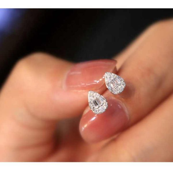 Xinfly Classic 0.2ct Solid Pure 18K Gold Natural Diamond Stud Earrings Water Drop Fine Jewelry