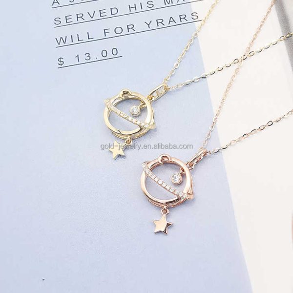 Unique Gold Necklace 18k Pure Yellow Gold Real Natural Diamond Necklaces Fine Jewelry Chinese Gold