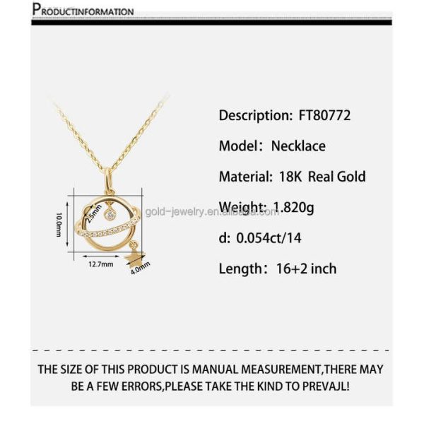 Unique Gold Necklace 18k Pure Yellow Gold Real Natural Diamond Necklaces Fine Jewelry Chinese Gold