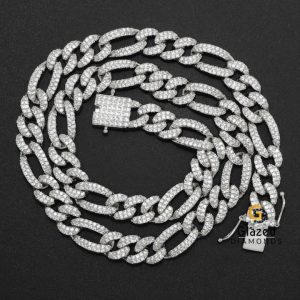 Fashion Jewelry Cuban Link Chain for Men Fully Studded in Round Brilliant Cut Lab Grown Diamonds and 925 Sterling Silver