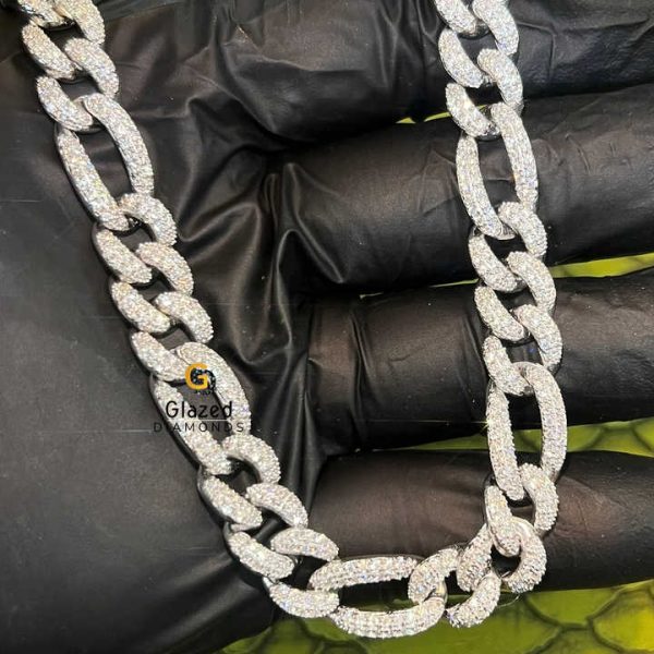 Fashion Jewelry Cuban Link Chain for Men Fully Studded in Round Brilliant Cut Lab Grown Diamonds and 925 Sterling Silver