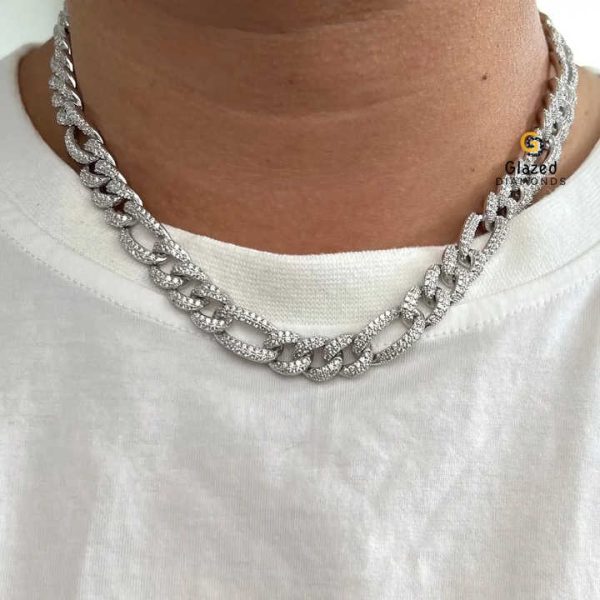 Fashion Jewelry Cuban Link Chain for Men Fully Studded in Round Brilliant Cut Lab Grown Diamonds and 925 Sterling Silver