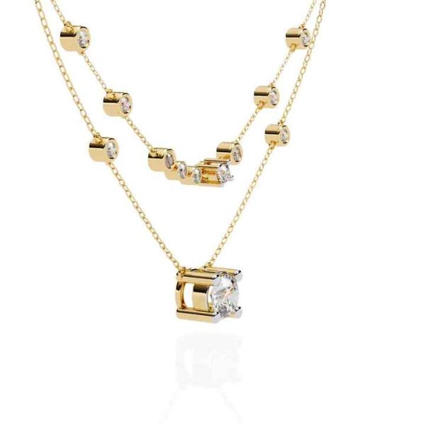 Vintage 14K Yellow Gold Lab-Grown Diamond Necklace for Women, IGI Certified Layered Jewelry