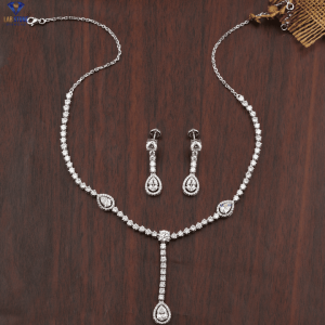 15.076 TDW Pear and Round Lab-Grown Diamond Necklace in 18k White Gold Jewelry