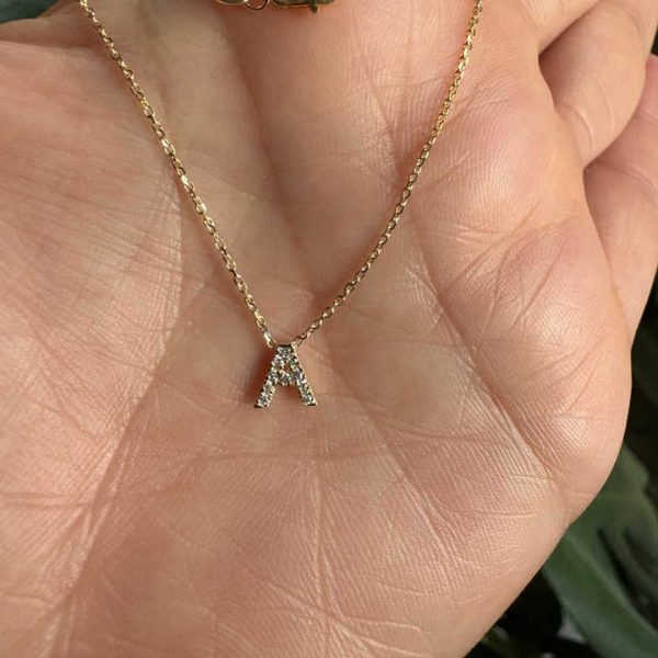 Custom Personalized Initial 14k Letter Gold Diamond Necklace