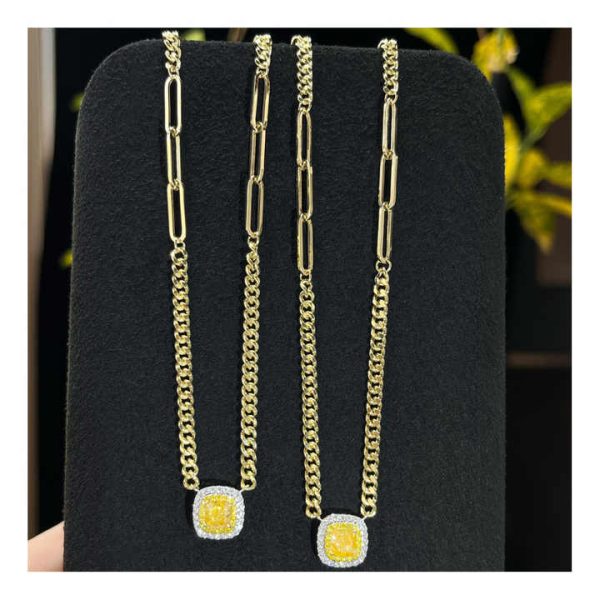 0.63ct Yellow Natural Diamond 18K Gold Cuban Chain Necklace AU750 Fine Jewelry Hot Sale
