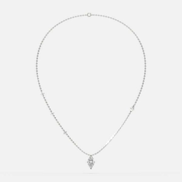 1.50 CT Fancy Marquise Cut Lab Created CVD IGI Certified Diamond Pendant Necklace / 925 Sterling Silver Light Weight Necklace