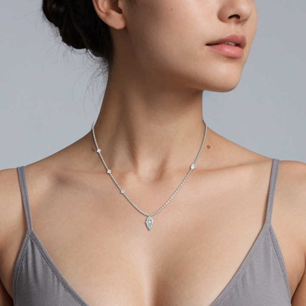 1.50 CT Fancy Marquise Cut Lab Created CVD IGI Certified Diamond Pendant Necklace / 925 Sterling Silver Light Weight Necklace