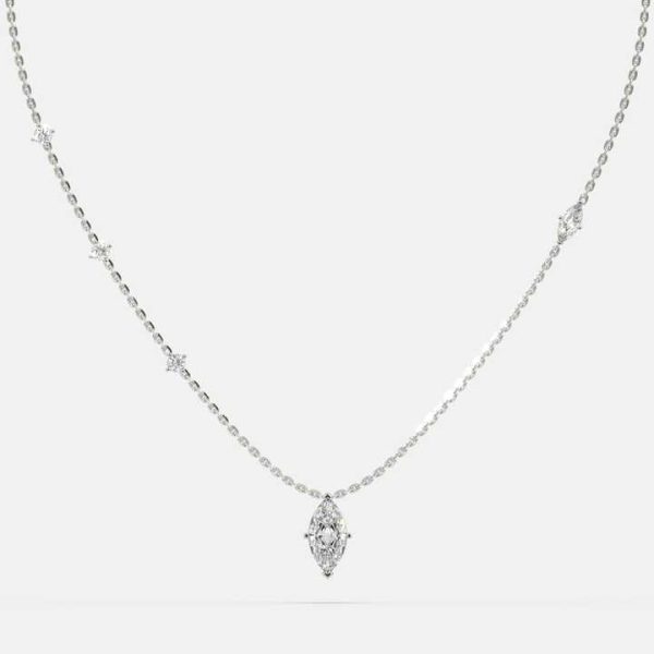 1.50 CT Fancy Marquise Cut Lab Created CVD IGI Certified Diamond Pendant Necklace / 925 Sterling Silver Light Weight Necklace