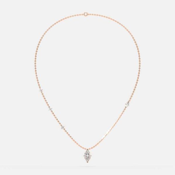 1.50 CT Fancy Marquise Cut Lab Created CVD IGI Certified Diamond Pendant Necklace / 925 Sterling Silver Light Weight Necklace