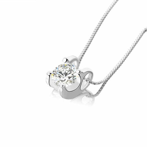 Simple S925 Sterling Silver Crystal Pendant Necklace Round Cubic Zircon Pendant Necklace