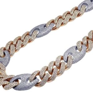 Men's 10K Multi-Tone Cuban Chain Necklace with Round Lab-Grown Diamonds for Wedding Anniversary Gift