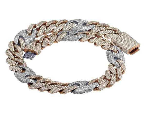 Most Beautiful Men Cuban Chain 10K Multi Tone Round Brilliant Cut Lab Grown Diamond at Any Occasion