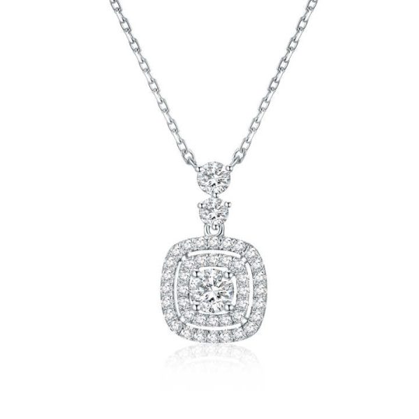 Dainty Square Bag Pendant Necklace Halo Cluster Setting Pendant Necklace Lab Grown Diamond 10K 18K Real Gold Jewelry