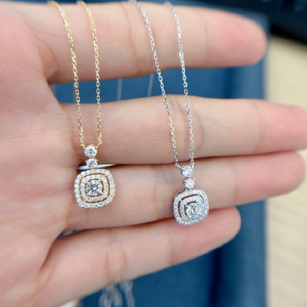 Dainty Square Bag Pendant Necklace Halo Cluster Setting Pendant Necklace Lab Grown Diamond 10K 18K Real Gold Jewelry