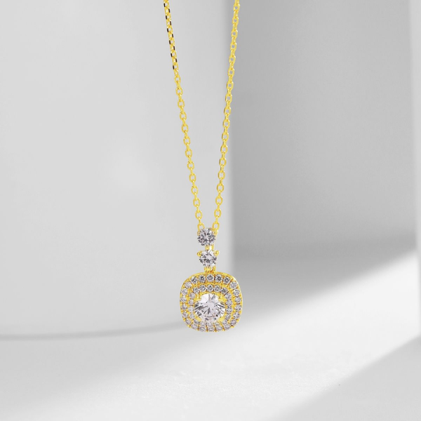 Dainty Square Bag Pendant Necklace Halo Cluster Setting Pendant Necklace Lab Grown Diamond 10K 18K Real Gold Jewelry