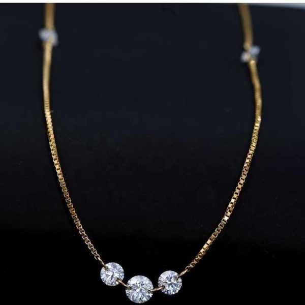 Laser Holed Diamond Necklace for Women 0.5 Carat round Brilliant Cut Yellow Gold with Lab Grown Diamonds