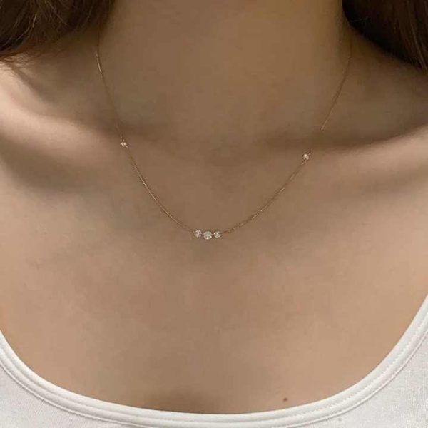 Laser Holed Diamond Necklace for Women 0.5 Carat round Brilliant Cut Yellow Gold with Lab Grown Diamonds