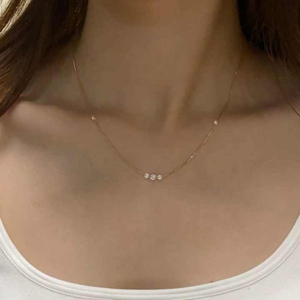 Laser Holed Diamond Necklace for Women 0.5 Carat round Brilliant Cut Yellow Gold with Lab Grown Diamonds