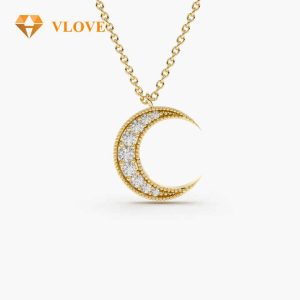 VLOVE Fine Diamond Jewelry Diamond Jewelry 14k Gold Mini Crescent Moon Diamond Necklace