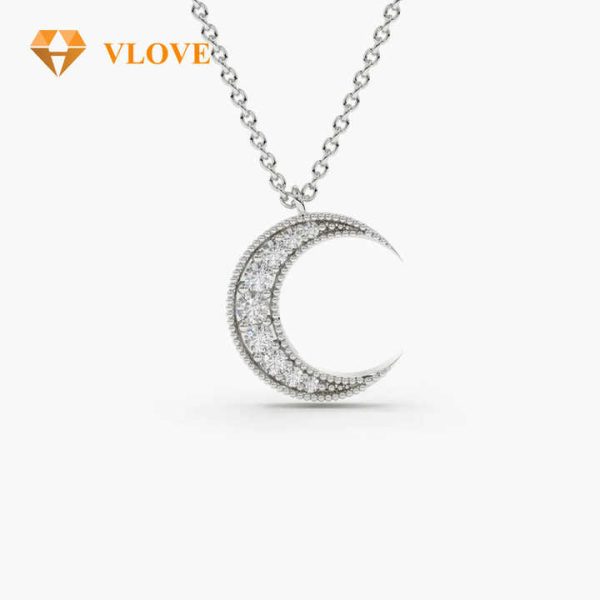 VLOVE Fine Diamond Jewelry Diamond Jewelry 14k Gold Mini Crescent Moon Diamond Necklace