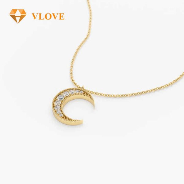 VLOVE Fine Diamond Jewelry Diamond Jewelry 14k Gold Mini Crescent Moon Diamond Necklace