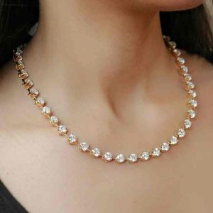 14kt Yellow Gold Round Lab Diamond Necklace with Prong Setting - Sustainable Luxury Jewelry