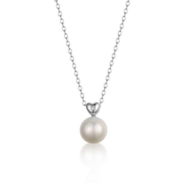New Simple Single Bead Collarbone Necklace Heart Shape S925 Sterling Silver Pearl Lab Grown Diamond Pendant Necklace for Women