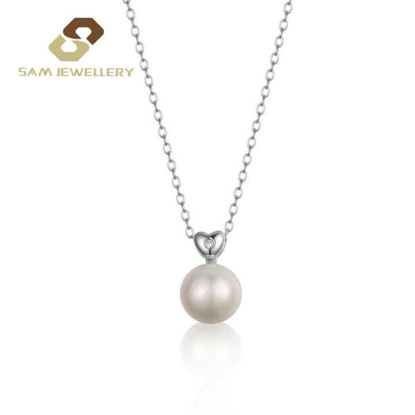 New Simple Single Bead Collarbone Necklace Heart Shape S925 Sterling Silver Pearl Lab Grown Diamond Pendant Necklace for Women
