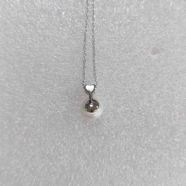 New Simple Single Bead Collarbone Necklace Heart Shape S925 Sterling Silver Pearl Lab Grown Diamond Pendant Necklace for Women