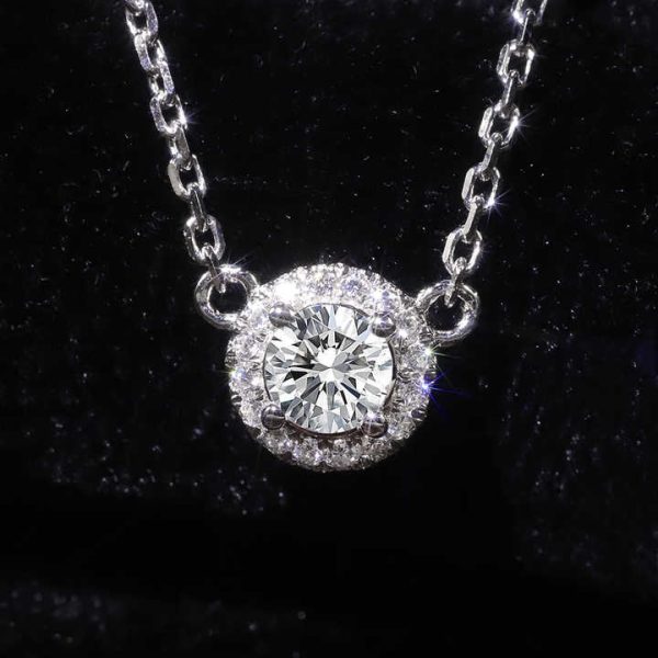 SU202 Abiding Fine Gold Jewellery Mosinite Lab Diamond 9K 10K 14K 18K Solid Gold Halo Real VVS Real Diamond Necklace