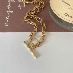 925 Sterling Silver Gold Plated OT Buckle Choker Necklace for Women and Girls