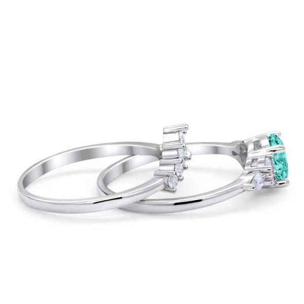 925 Sterling Silver Fine Jewelry Rhodium Plated Round Cut Paraiba Fashion Rings Set