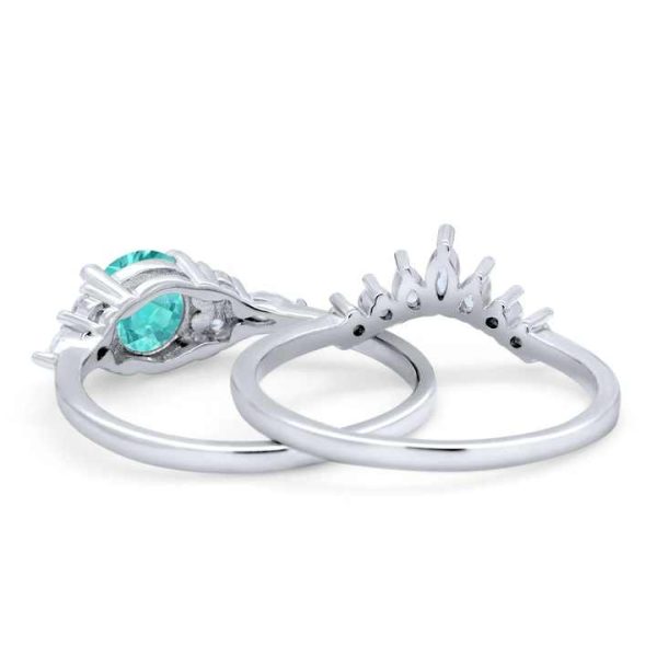 925 Sterling Silver Fine Jewelry Rhodium Plated Round Cut Paraiba Fashion Rings Set