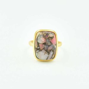 Vintage Pink Opal Copper Gemstone Ring in 925 Sterling Silver - Handmade Adjustable Women's Jewelry for Anniversary & Engagement Gifts