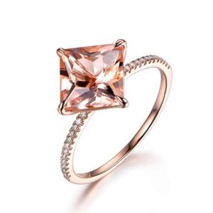 High-End Fine Ring with Princess Cut Morganite Rose Accentuated Sterling Silver Plating Exquisite Temperament