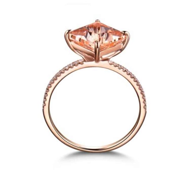 High-End Fine Ring with Princess Cut Morganite Rose Accentuated Sterling Silver Plating Exquisite Temperament