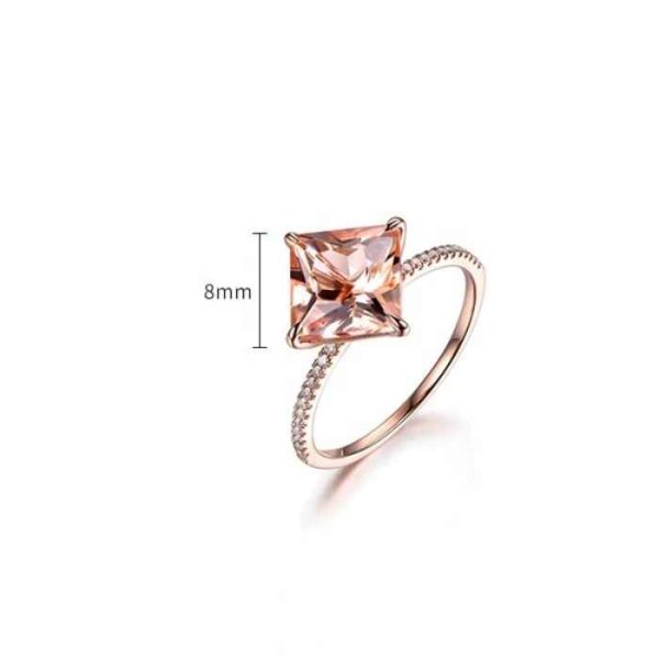 High-End Fine Ring with Princess Cut Morganite Rose Accentuated Sterling Silver Plating Exquisite Temperament