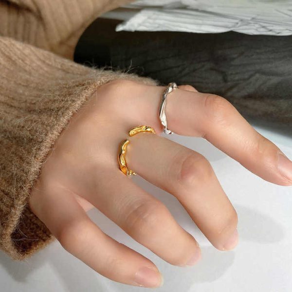 Geometric Irregular Silver Gold Color Twist Open Rings for Women 925 Sterling Silver Fine Jewelry