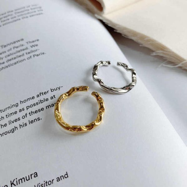 Geometric Irregular Silver Gold Color Twist Open Rings for Women 925 Sterling Silver Fine Jewelry