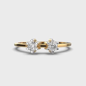 14K Solid Gold Double Stone Diamond Engagement Ring 3.5mm Wedding Anniversary Romantic Jewelry for Her