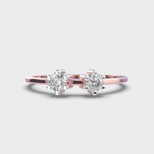 14K Solid Gold Double Stone Delicate Diamond Engagement Ring 3.5mm Cut CVD Wedding Proposal Romantic Fine Jewelry for Wife's