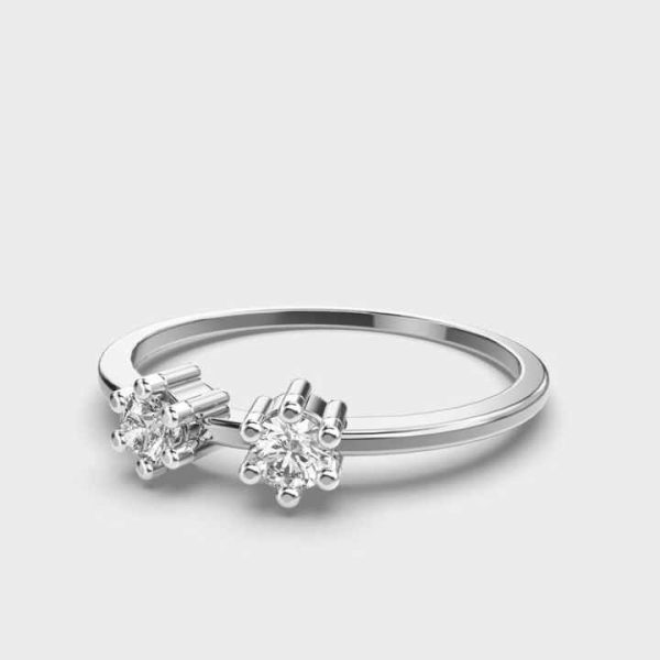 14K Solid Gold Double Stone Delicate Diamond Engagement Ring 3.5mm Cut CVD Wedding Proposal Romantic Fine Jewelry for Wife's