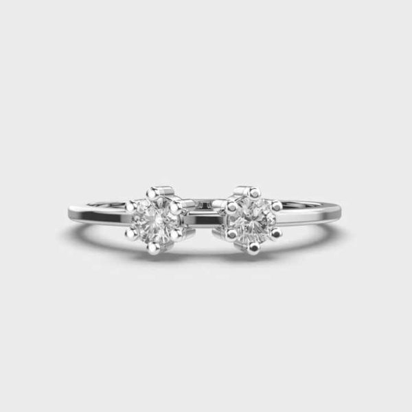 14K Solid Gold Double Stone Delicate Diamond Engagement Ring 3.5mm Cut CVD Wedding Proposal Romantic Fine Jewelry for Wife's