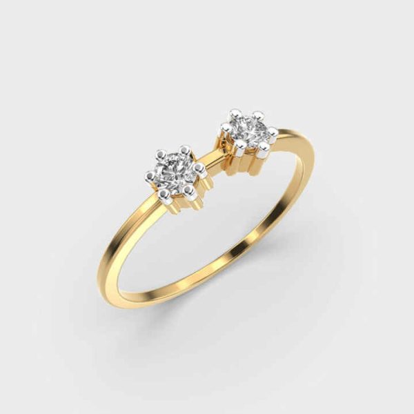 14K Solid Gold Double Stone Delicate Diamond Engagement Ring 3.5mm Cut CVD Wedding Proposal Romantic Fine Jewelry for Wife's